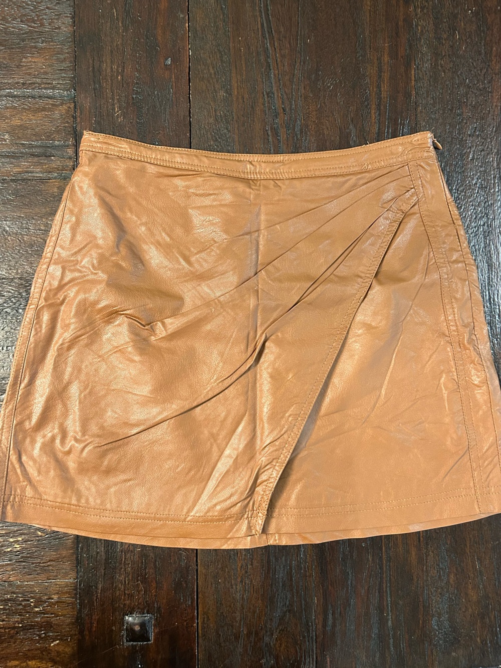 Free People Fake Out Faux Leather Wrap Mini Skirt Camel Brown -size 6